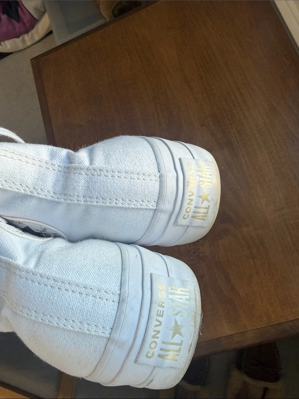 Converse White High-Top Canvas Sneakers with Gold Eyelets